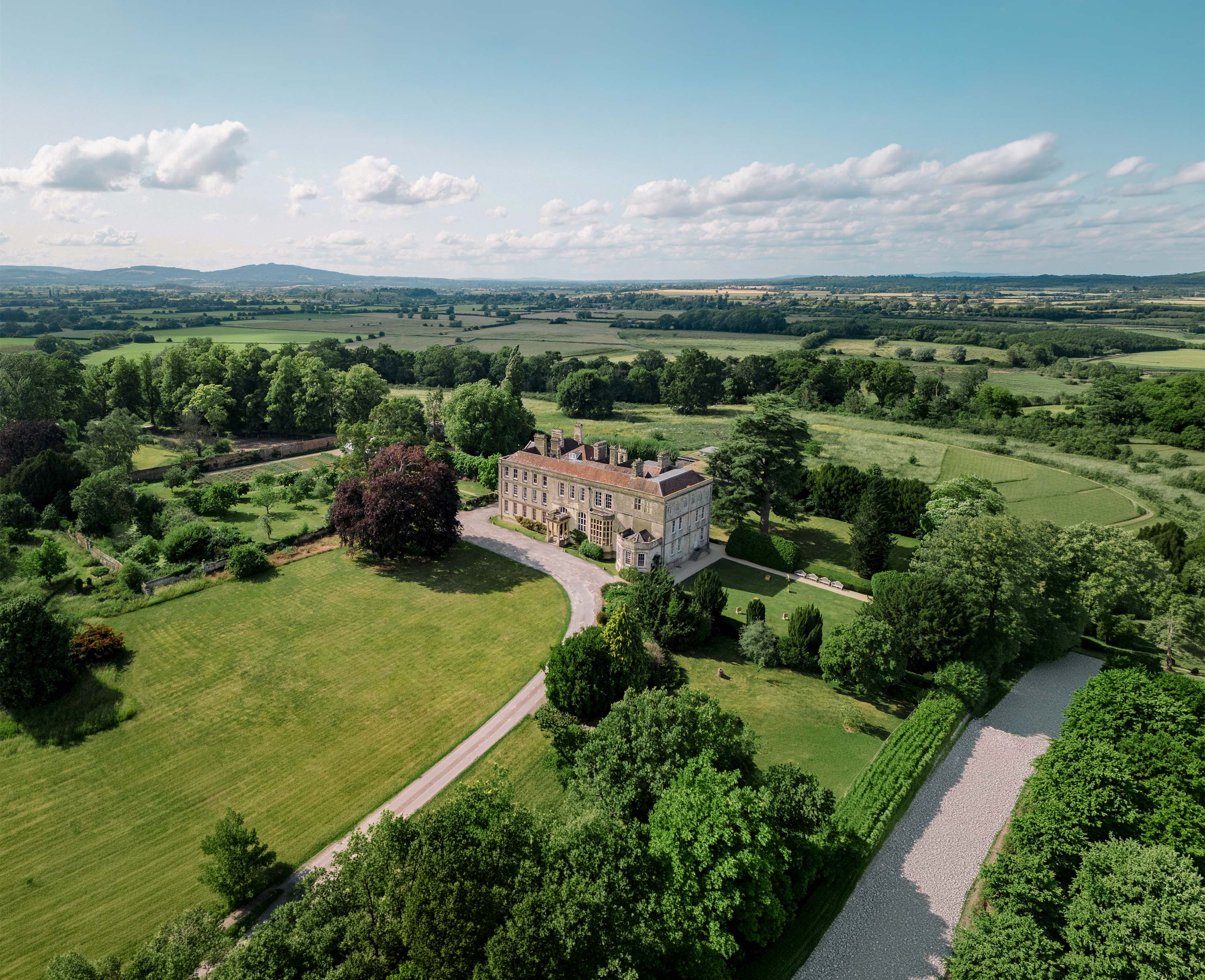 Aerial view of Elmore Estate house and grounds