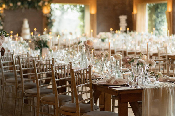 Warm blush wedding reception