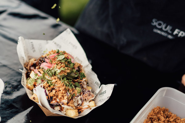 Loaded fries from a truck for unique weddings and festival weddings