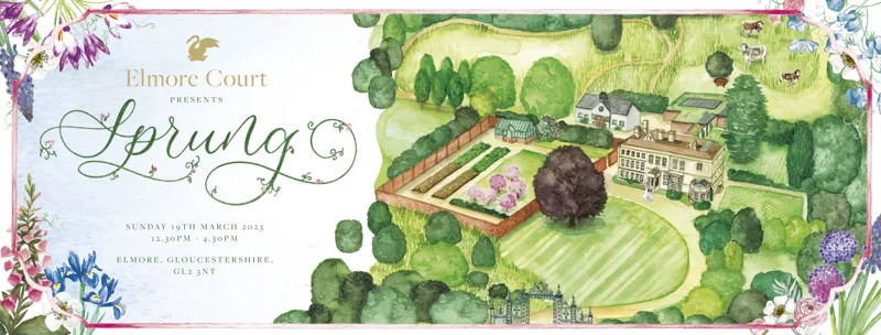 Beautiful watercolour wedding illustration of a cotswolds wedding venue and estate for march wedding fair