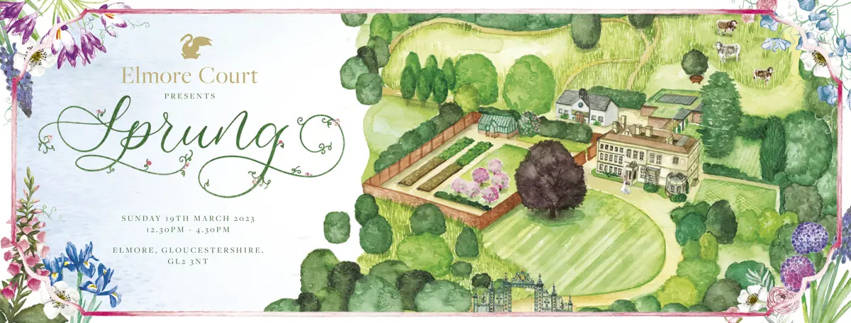 Beautiful watercolour wedding illustration of a cotswolds wedding venue and estate for march wedding fair