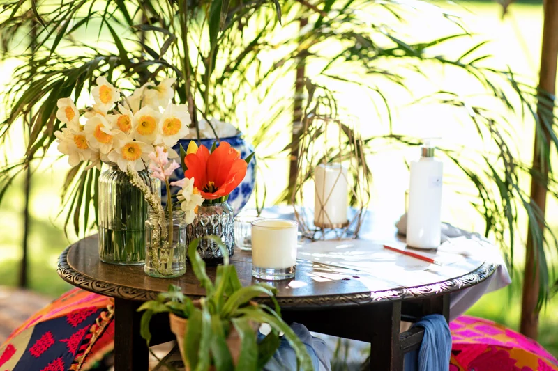 flowers on tables outdoor wedding