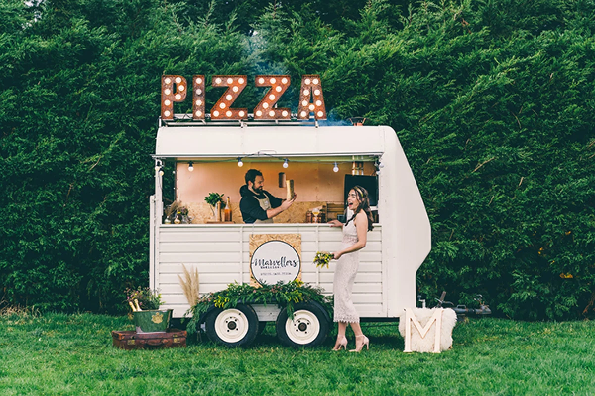 Wedding pizza van with light up sign