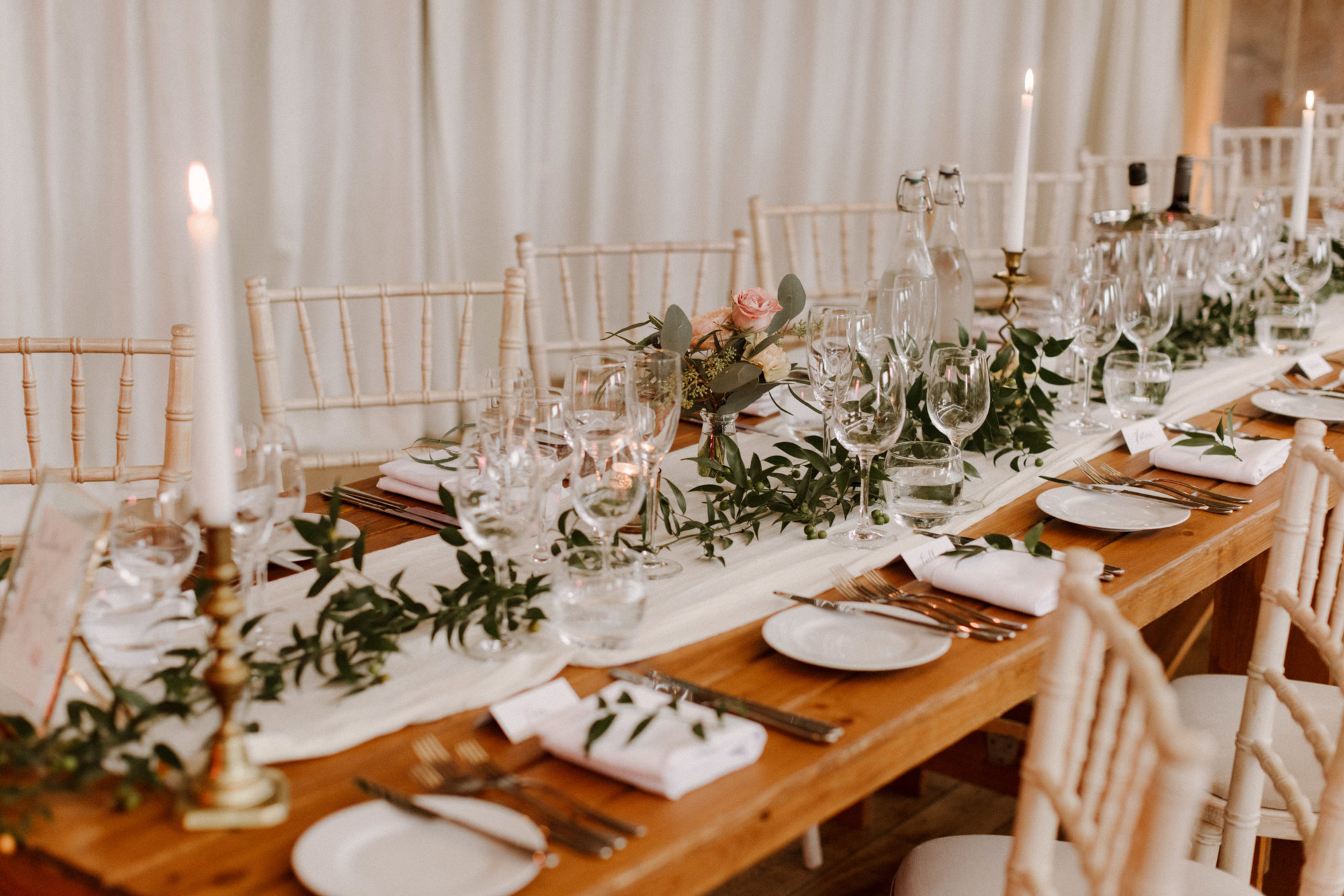 White and greenery wedding reception in september