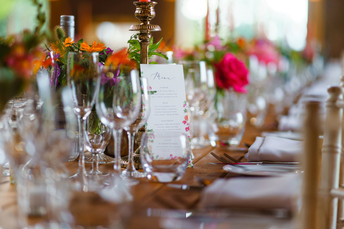 Brightly coloured summer wedding reception