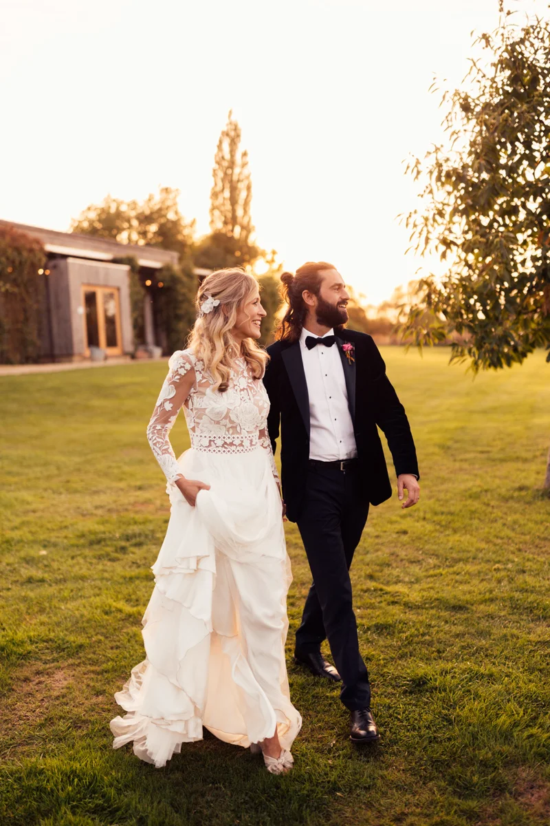 cool bride and groom in boho looks