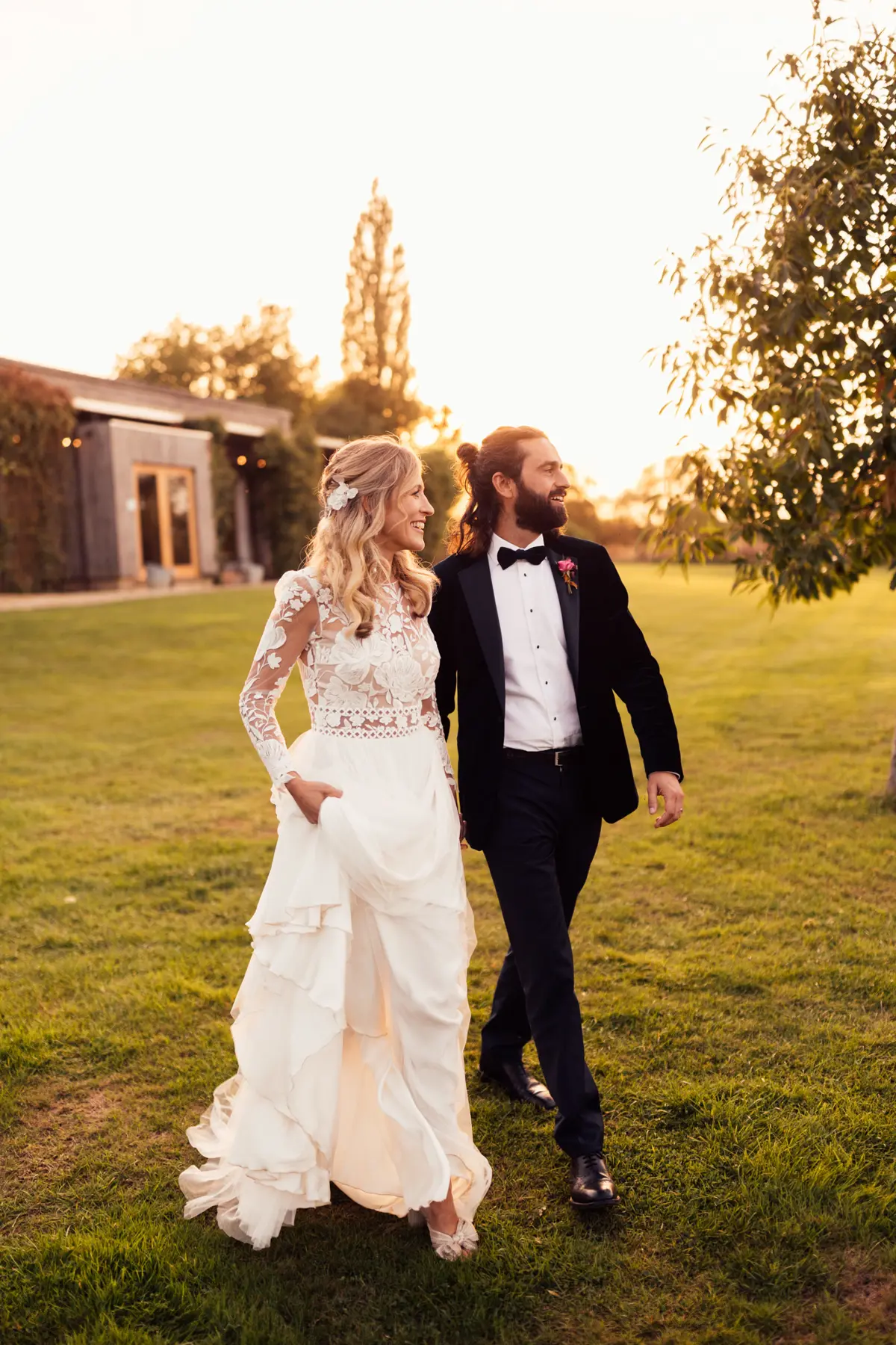 cool bride and groom in boho looks