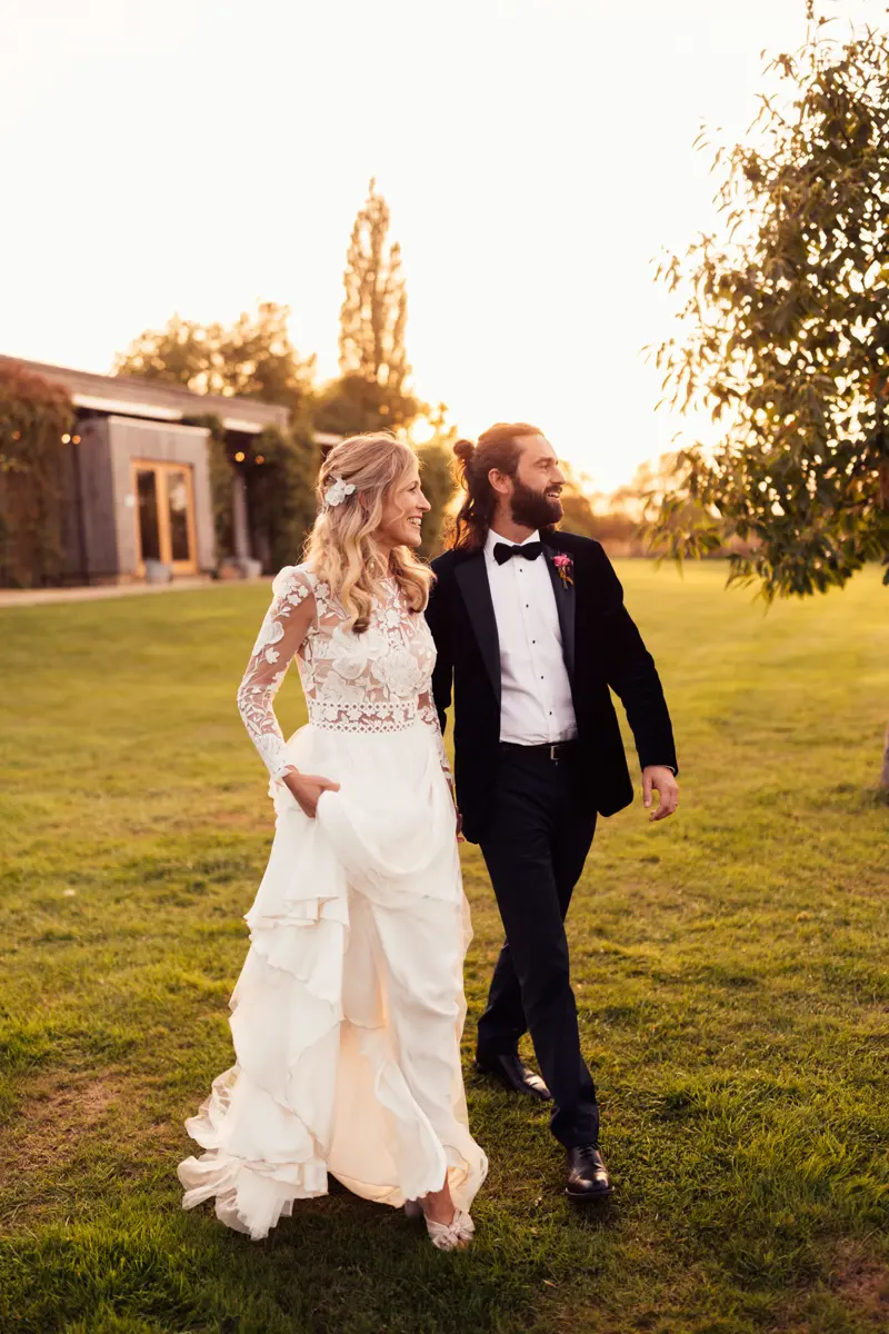 cool bride and groom in boho looks