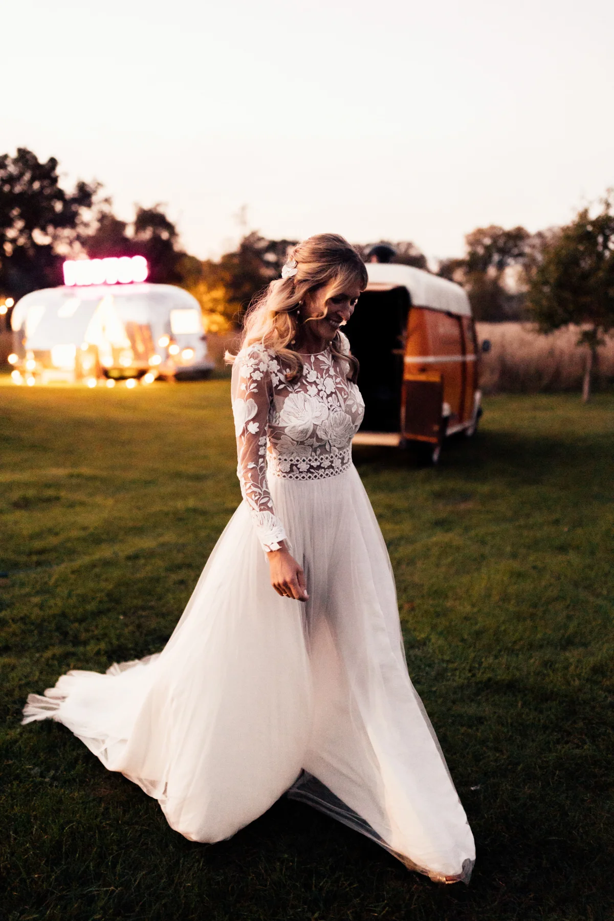 festival bride in beautiful designer wedding dress