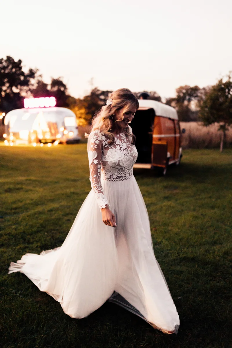 festival bride in beautiful designer wedding dress