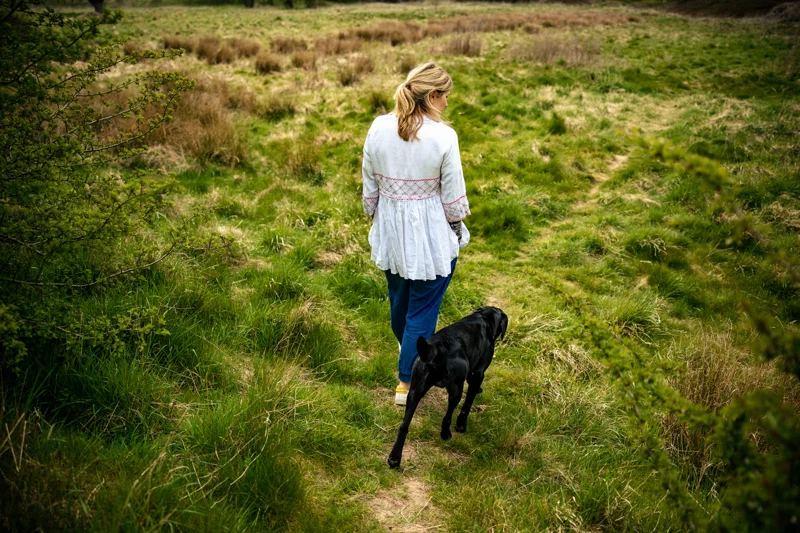 Walk through the rewilding area at elmore court to a secret wild swimming spot with open water coach sarah guise