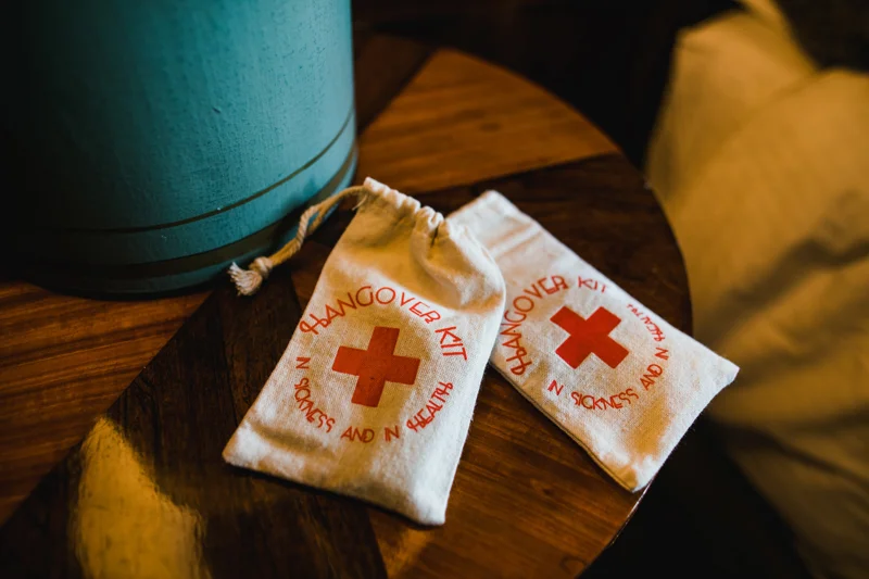 Hangover kits for weekend long wedding survival kit