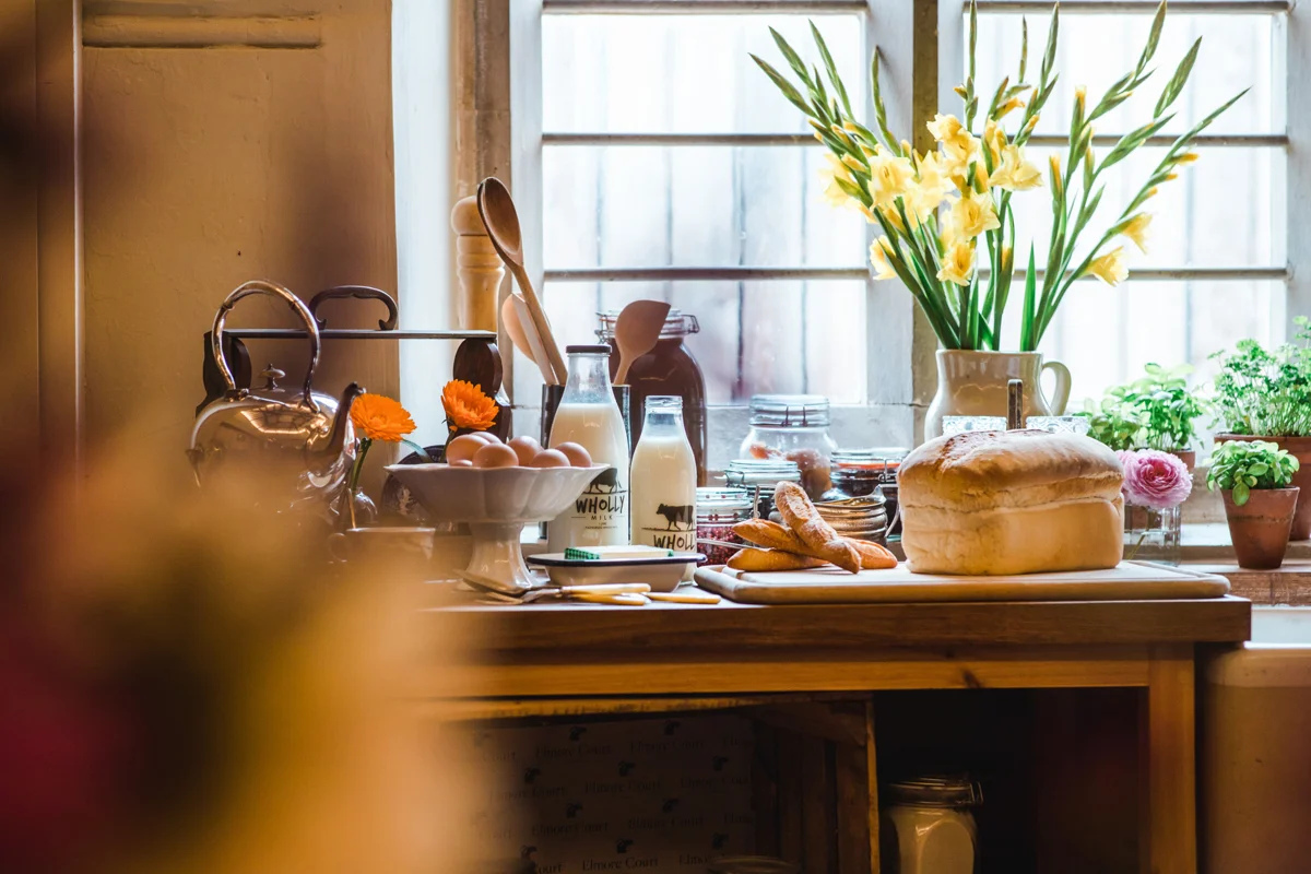 Victorian kitchens at Elmore court now open for wedding tastings full of fresh ingredients picked from the walled garden