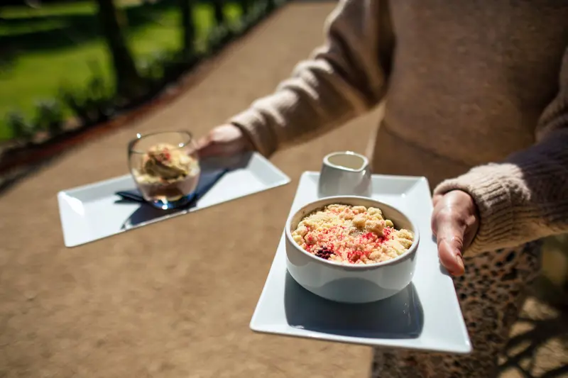 Best Winter wedding pudding; fruit crumble with pouring cream