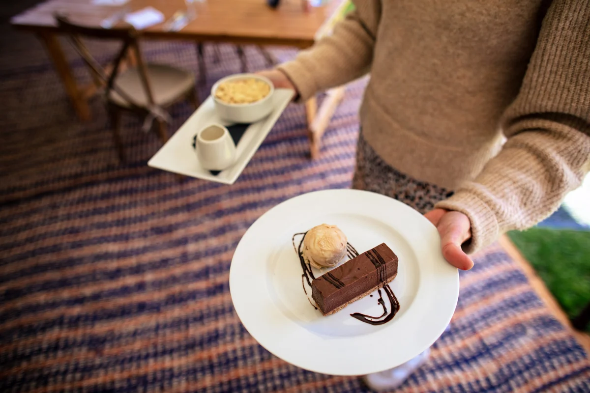 Chocolate delice with hazelnut gelato summer wedding menu