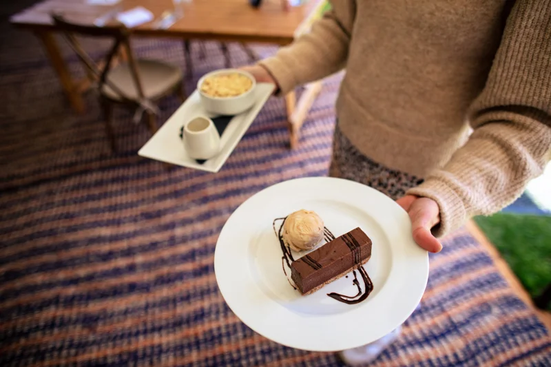 Chocolate delice with hazelnut gelato summer wedding menu
