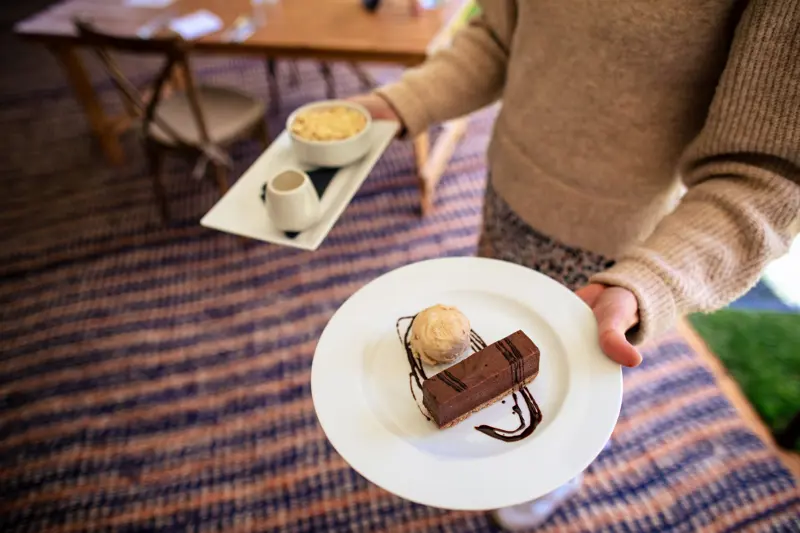 Chocolate delice with hazelnut gelato summer wedding menu