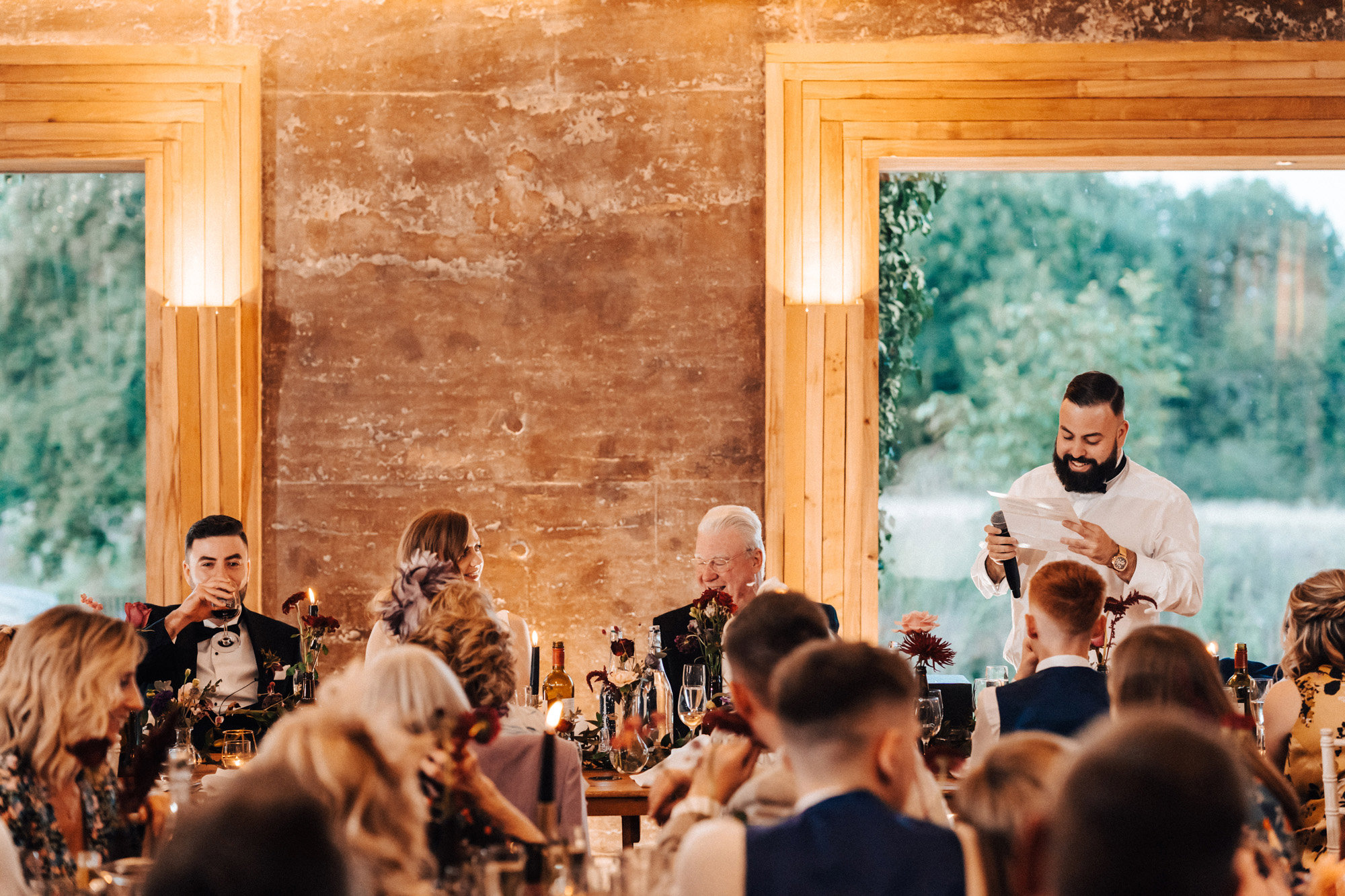 speeches at sustainable autumn wedding reception venue in gloucestershire