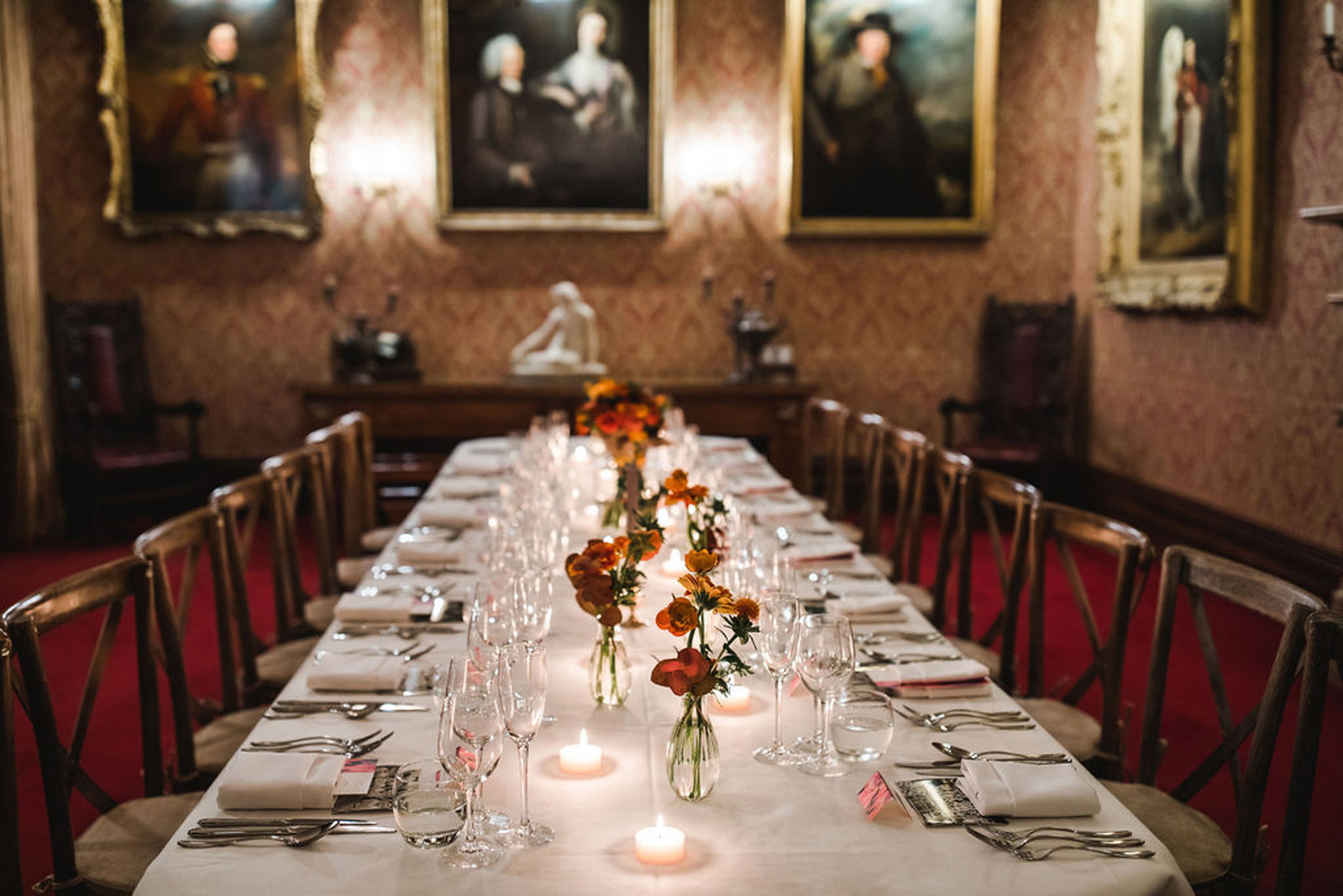 Micro wedding dining table in the dining room usually reserved for breakfast at elmore court