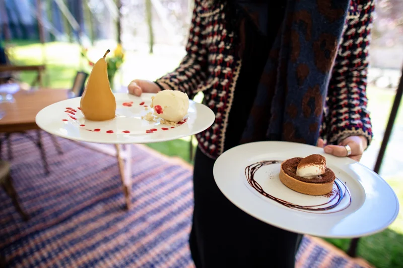 Chocolate tart with creme fraiche summer wedding menu