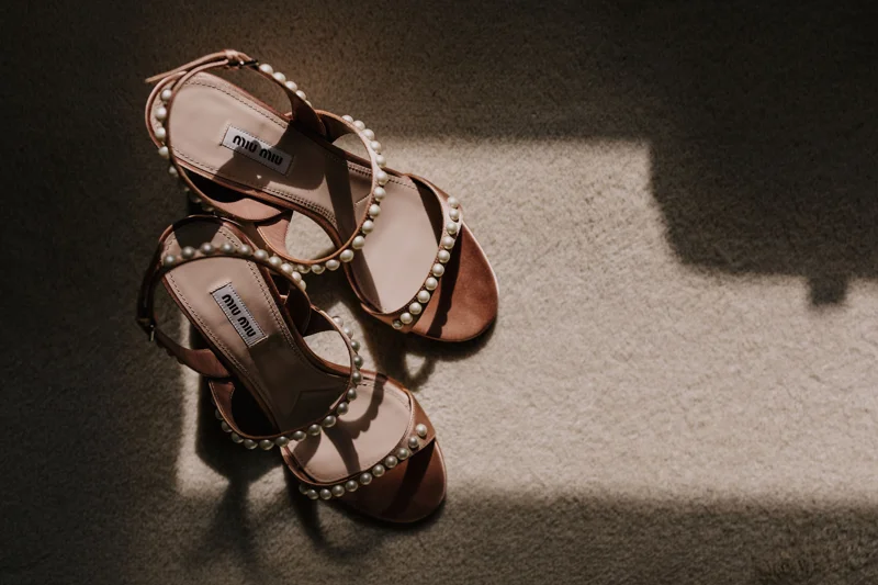 Delicate strappy pearl wedding shoes by Miu Miu